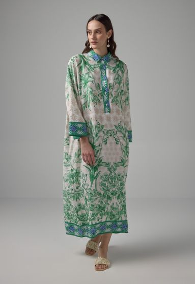 Half Button Up Floral Printed Dress - Ramadan Style