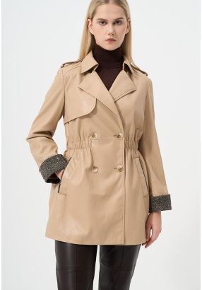 Single Tone Double Breasted Leather Coat