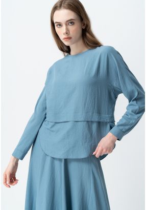 Curved Hem High-Low Blouse