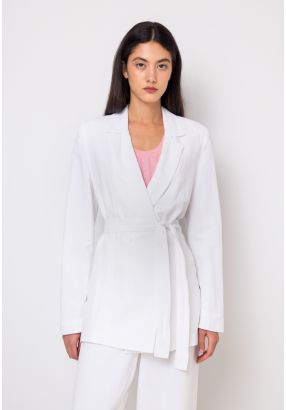 Double Breasted Notched Collar Belted Blazer