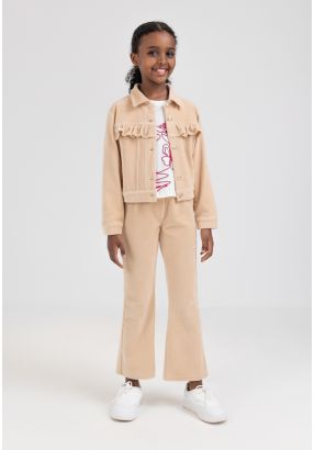 Solid Ruffled Textured Trousers