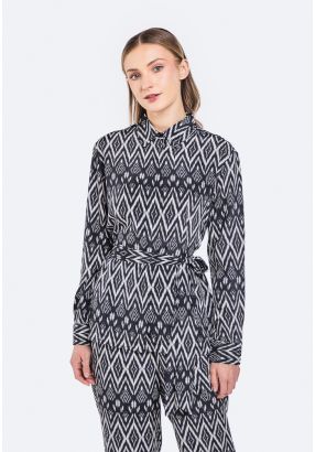 Ikat Print Belted Shirt