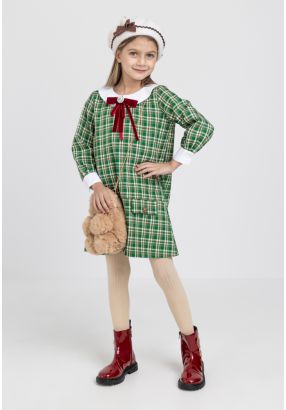 Bow Embellished Plaid Dress