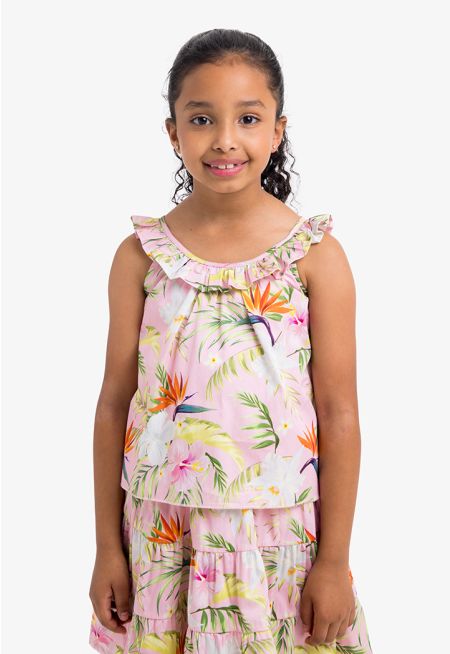 Sleeveless Floral Print Top
