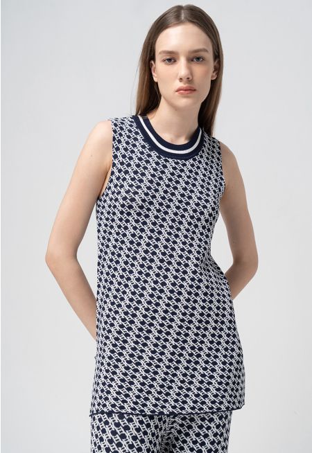 Intarsia Sleeveless Knitted Top 