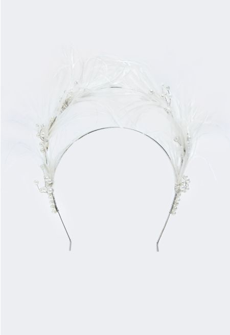 Faux Feather and Pearls Double Headband