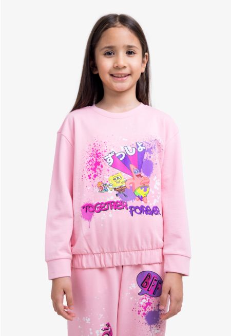 Printed Characters Elastic Waist Sweater