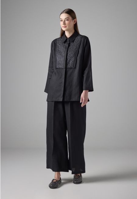Solid Wide Leg Linen Trousers