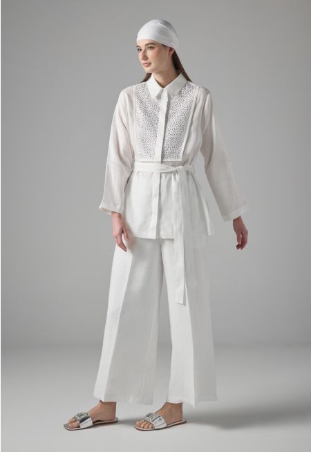 Solid Wide Leg Linen Trousers