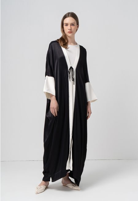 Contrast Oversized Open Abaya