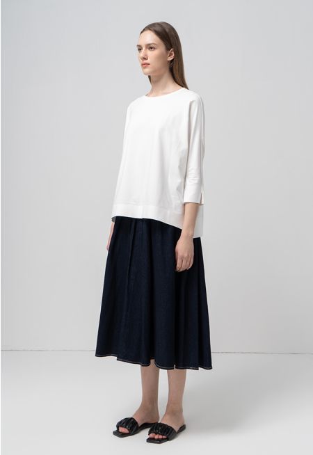 Solid Pleated Flared Skirt