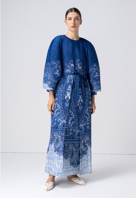 Electric Pleated Printed Maxi Abaya