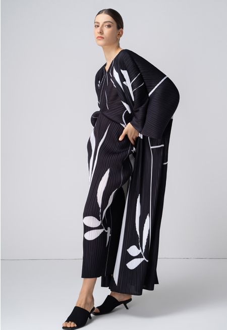 Pleated Printed Kimono Sleeves Abaya