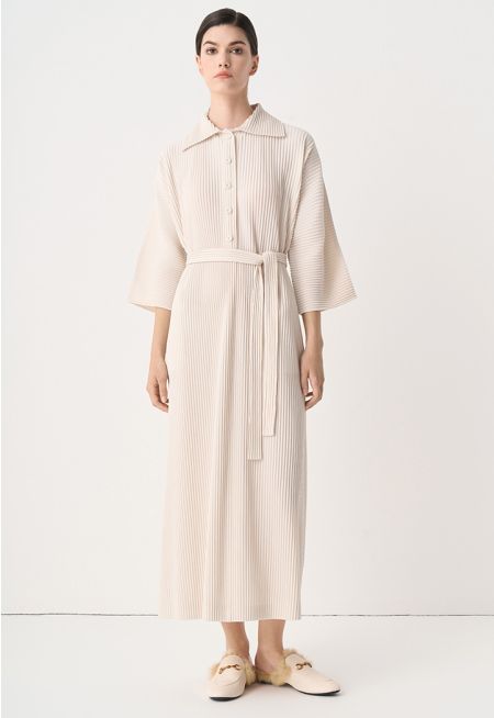 Pleated Belted Oversize Maxi Dress