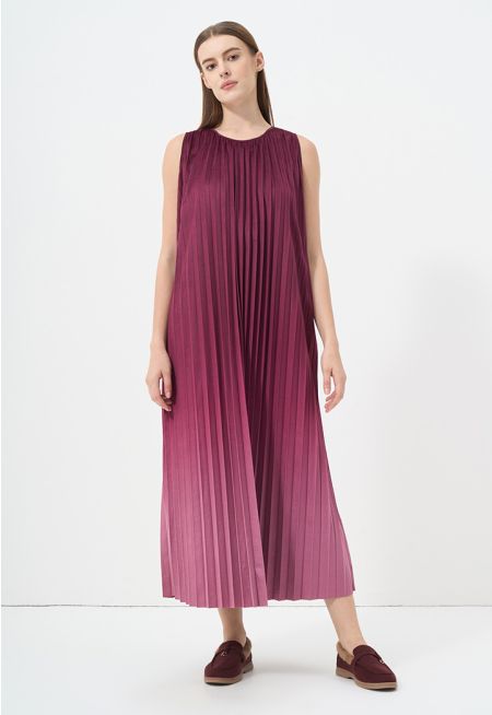 Sleeveless Pleated Ombre Maxi Dress