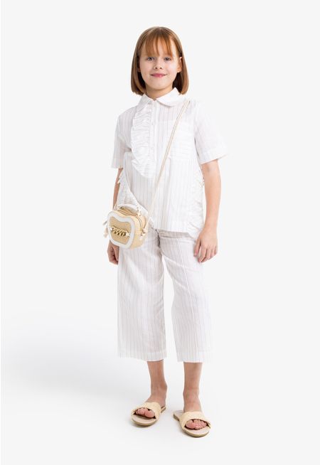 Striped Ruffle Blouse and Pant Set
