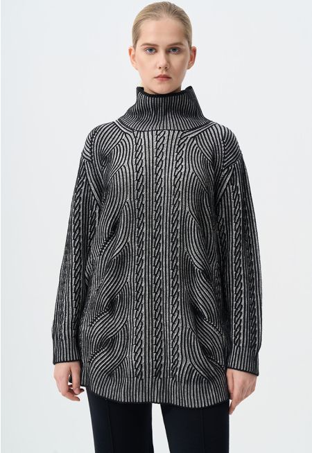 Knitted Contrast High Neck Blouse