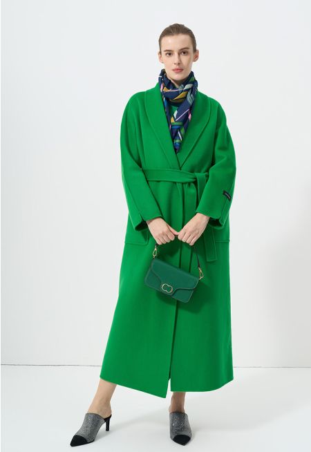 Single Tone Long Sleeves Belted Maxi Coat