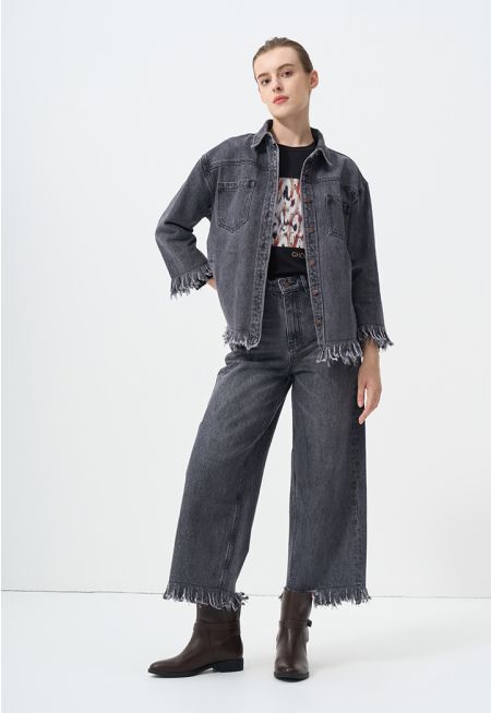 Wide Legs Fringe Denim Trouser