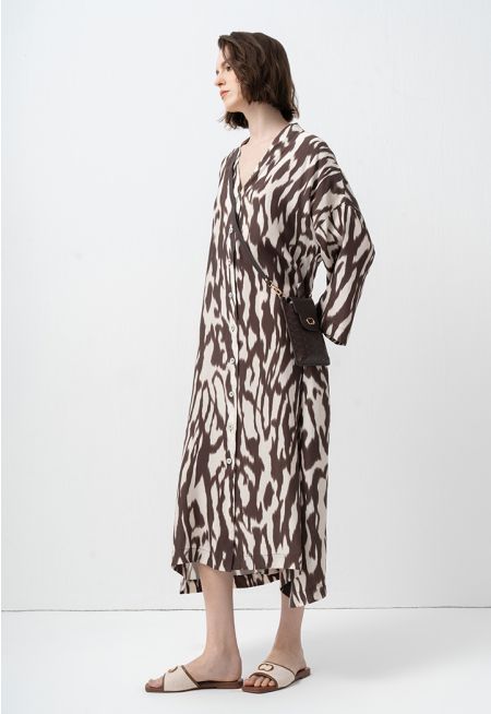 Printed Drop Shoulders Shirt Dress