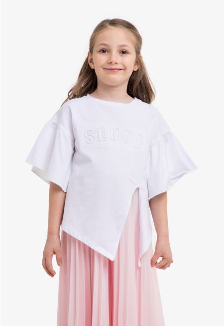 Plain Ruffled Sleeves Tie Waist Top