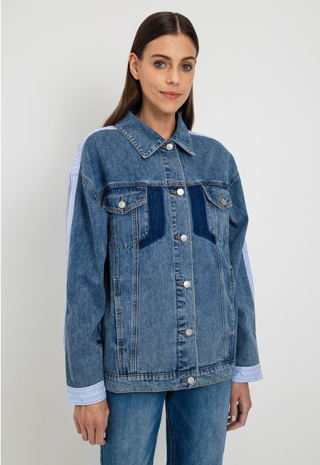 Multi Pockets Striped Denim Jacket